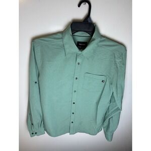 Marmot Button Up Shirt Mens M Pond Green Roll Tab Woven Outdoor Aerobora
